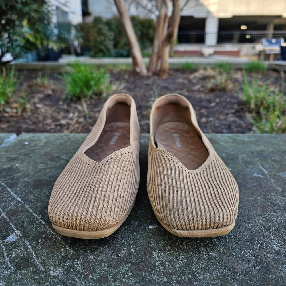 Vivaia Margot Square Toe Flats Tan Ribbed Knit Sustainable Shoes EU 39.5 US 8.5 - Picture 2 of 8